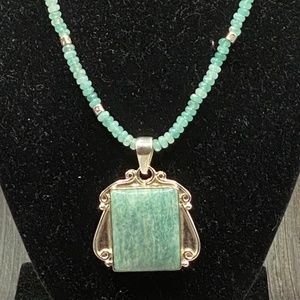 Aventurine Gemstone Sterling Silver Pendant Beaded Necklace